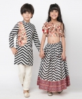 Chromatic Fusion Boys Black & White Stripe Kurta Pant Set