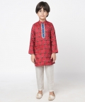 Ethnic Twist Boys Red Print Kurta Pant Set