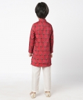 Ethnic Twist Boys Red Print Kurta Pant Set