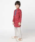 Ethnic Twist Boys Red Print Kurta Pant Set