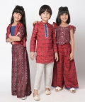 Ethnic Twist Boys Red Print Kurta Pant Set