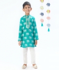 Trunk Tales Boys Green Kurta With Pant Set