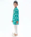 Trunk Tales Boys Green Kurta With Pant Set