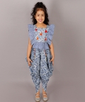 Folklore Girls Blue Crop Top With Dhoti Co-Ordinate Set