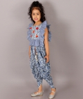 Folklore Girls Blue Crop Top With Dhoti Co-Ordinate Set