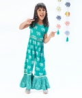 Trunk Tales Girls Green Jumper With Flared Bottom