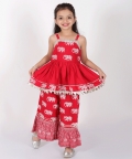 Trunk Tales Girls Red Kurta with Sharara set