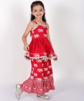 Trunk Tales Girls Red Kurta with Sharara set