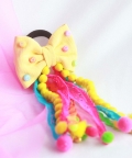 Yellow Holi Embellished Bow Hairtie with Pompoms