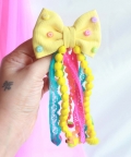 Yellow Holi Embellished Bow Hairtie with Pompoms