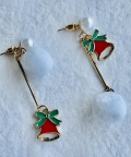 Christmas Earrings,White Pompom Hanging With Bells