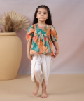 Green Printed Dhoti Set