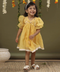 Yellow Embroided Dress With Lace Detailing
