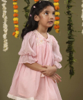 Pink Embroided Dress With Lace Detailing