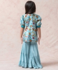 Aqua Island Dupion Silk Kurta With Gharara And Dupatta