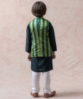 Green Tanchoi Silk Nehru Jacket With Chanderi Kurta Pajama