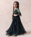 Bottle Green Tanchoi Silk Top With Lehenga