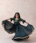Bottle Green Tanchoi Silk Top With Lehenga