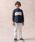 Pure Linen Shirt With Floral Print Panel