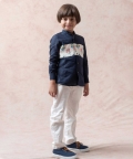Pure Linen Shirt With Floral Print Panel