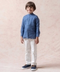 Linen Shirt With Casal Grey Pink Print Silk Piping