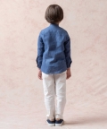 Linen Shirt With Casal Grey Pink Print Silk Piping