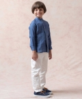 Linen Shirt With Casal Grey Pink Print Silk Piping
