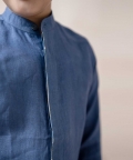 Linen Shirt With Casal Grey Pink Print Silk Piping