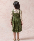 Forest Green Ajrakh Print Frock With Green Beige Crop Top