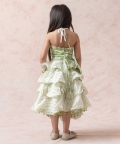 Tea Green Chanderi Silk Crop Top With Tiered Skirt