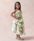 Tea Green Chanderi Silk Crop Top With Tiered Skirt