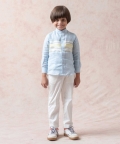 Sky Blue Pure Linen Shirt With Dupion Silk Panel