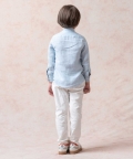 Sky Blue Pure Linen Shirt With Dupion Silk Panel