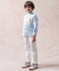 Sky Blue Pure Linen Shirt With Dupion Silk Panel