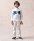 Pure Linen Shirt With Shades Of Blue Panel