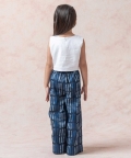 Shades Of Blue Linen Crop Top With Pleated Palazzo 