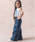 Shades Of Blue Linen Crop Top With Pleated Palazzo 