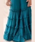 Teal Blue Tussar Silk Crop Top With Gharara