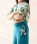 Teal Blue Tussar Silk Crop Top With Gharara