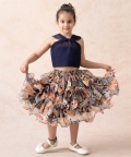 Knot Top With Jungle Print Ruffle Skirt