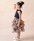 Knot Top With Jungle Print Ruffle Skirt