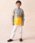 Pure Linen Shirt With Cloud Grey Floral Print Panel