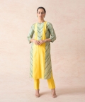 Canary With Mitering Stripes Chanderi Kurta With Pants