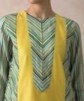 Canary With Mitering Stripes Chanderi Kurta With Pants