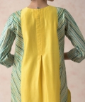 Canary With Mitering Stripes Chanderi Kurta With Pants