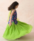 Elephant Motifs With Floral Print Kurti With Green Lehenga