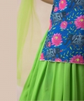 Elephant Motifs With Floral Print Kurti With Green Lehenga