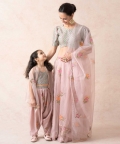 Hand Embroidered Crop Top With Pleated Dhoti Pants And Cape