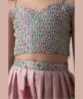 Hand Embroidered Crop Top With Pleated Dhoti Pants And Cape