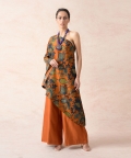 Squash Color Floral Print Tunic With Palazzo Pants